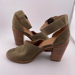 UGG Ana Suede Block Heel Ankle Strap Peep Toe Sandals Olive Green Women Size 9.5